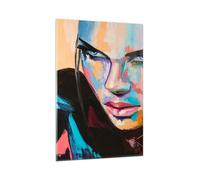 Cuadro Sobre Vidrio 80x120cm Cuadros Pared Mujer emociones cara multicolor Art