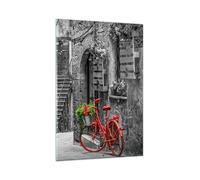 Cuadro Sobre Vidrio 80x120cm Cuadros Pared rojo bicicleta avenida Wall Art