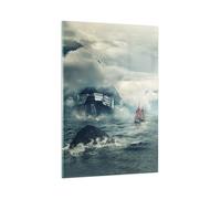 Cuadro Sobre Vidrio 80x120cm Cuadros Pared Tormenta Montañas Velero Wall Art