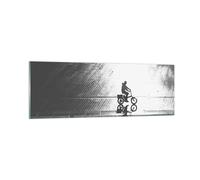 Cuadro Sobre Vidrio 90x30cm Cuadros Pared Blanco Y Negro Ciclista Soledad Art