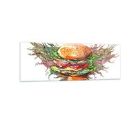 Cuadro Sobre Vidrio 90x30cm Cuadros Pared Ilustración comida hamburguesa bollo