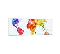 Cuadro Sobre Vidrio 90x30cm Cuadros Pared Mundo mapa colorido continentes Art