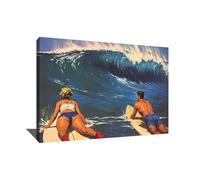Cuadro Surf Plage - Decoración de pared mar océano - Impresión sobre lienzo en la playa - Cuadro vintage horizontal - Lienzo náutico - Decoración de pared retro vintage - Arte mural pareja (120 x 80