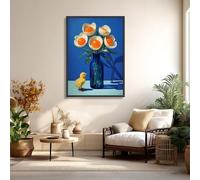 Cuadro surrealista en lienzo, pósteres e impresiones de un ramo de desayuno, lienzo para pared con un jarrón azul de huevos, mural decorativo para cocina y comedor (50 x 75 cm/marco interior)
