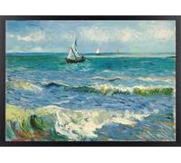 Cuadro Van Gogh Marina cerca de Les Saintes Maries de la Mer - Poster de Mar con Marco de madera Van Gogh - Arte mural Océano decoración Moderna Paisaje Marino - Lámina enmarcada Impresionista