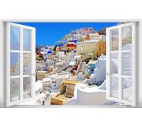 Cuadro Ventana Paisaje Cliché en Las Islas Santorini - Made in France - 80x50cm