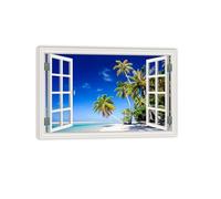 Cuadro Ventana Paisaje Colorful Tropic Palm Trees Nature Pictures Lienzo 3D Ventana Playa Foto con Lienzo Canvas Laminas Cuadro Dormitorio Decoracion Hogar Pared 45x30cm(18x12in)Marco interior