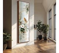 Cuadro vertical de pájaros - Obra de arte de pájaros altos - Arte mural de pájaros altos y estrechos - Lienzo de animales en ramas - Impresiones en lienzo de gran tamaño (45x135cm/Marco interior)