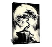 Cuadro Zen blanco y negro - Decoración de pared con árbol de la vida - Impresión sobre lienzo minimalista - Cuadro de meditación - Marco decorativo moderno - Decoración Feng Shui dormitorio (60 x 40