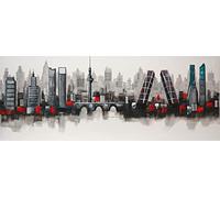 Cuadroexpres - Cuadro de Madrid Moderno 148x60 cm en Blanco y Negro y toques de Rojo, Torre España, Torres Kio, Las 4 Torres, el Manzanares. 100% ORIGINAL, Firmado por el artista y listo para colgar.