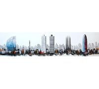 Cuadroexpres - Cuadro Pintado Barcelona, 165x42 cm En Blanco y Negro con detalles en Rojo y en Azul Sobre lienzo, listo para colgar. Firmado por el artista. Torre Agbar, Colón, Sagrada Familia...