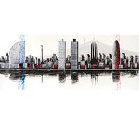 Cuadroexpres - Cuadro Pintado Ciudad de Barcelona Abstracto 150x60 cm Hotel Vela, Colón, Hotel Arts, Torre Mapfre, Sagrada Familia, Tibidabo, Torre Agbar, 100% Original, sobre Lienzo.