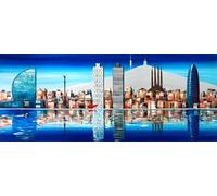 Cuadroexpres - Cuadro Pintado Perfil de Barcelona 150x60 cm 100% Original, sobre Lienzo. Tibidabo, Colón, Sagrada Familia, Hotel Vela, Torre Agbar, Firmado por el Artista, Listo para Colgar