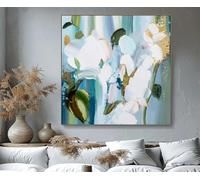 Cuadros abstractos azules en lienzo, estilo floral moderno, grandes, enmarcados, ideales para decorar sala de estar, dormitorio u oficina (90x90cm/35x35in)