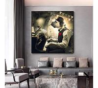 Cuadros abstractos de arte de pared divertido Animal perro tocando Piano carteles e impresiones pinturas en lienzo para decoración para sala de estar 60x60cm sin marco