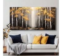 Cuadros abstractos de pared Bosque Dorado, láminas de arte de gran tamaño para la decoración moderna del hogar en la sala de estar (25x50cm/sin marco)