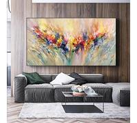 Cuadros abstractos en lienzo con marco negro - Arte mural grande extra largo en rojos vibrantes para sala de estar (70 x 140 cm, marco negro)