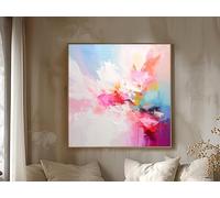 Cuadros abstractos en lienzo, estilo rosa brillante y blanco Diseño moderno y de gran tamaño, ideal para sala de estar o dormitorio (30x30cm/12x12in)