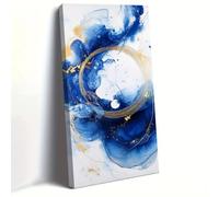 Cuadros abstractos enmarcados para pared - Impresión en lienzo con diseño celestial y remolino dorado azul Decoración moderna para el hogar en la sala de estar (20x35cm)