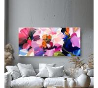 Cuadros abstractos florales en lienzo de color rosa brillante, modernos y de gran tamaño, ideales para decorar la sala de estar o el dormitorio (30x60cm/12x24in)