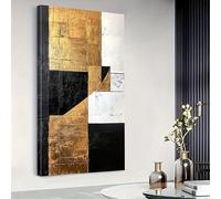 Cuadros abstractos para pared en lienzo - Póster decorativo a cuadros dorados y negros, impresión minimalista en lienzo con tinta para el hogar (50x100cm/marco interno)
