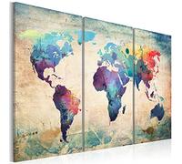Cuadros B&D XXL - Cuadro de Cristal acrílico 60x40 cm Impresión de 3 Piezas Pintura sobre Vidrio Imagen Gráfica Decoracion de Pared Mapamundi Mapa del Mundo Colorido k-C-0014-k-e