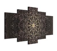 Cuadros B&D XXL - Cuadro en Lienzo 225x112 cm Mandala 5 piezas - Impresión en material tejido no tejido cuadros decoracion salon modernos lienzos decorativos dormitorios - Ornamento Zen f-C-0132-b-n