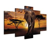 Cuadros B&D XXL - Cuadro en Lienzo Africa 150x75 cm 5 piezas - Impresión en material tejido no tejido cuadros decoracion salon modernos lienzos - Elefante Animal Naturaleza Paisaje g-C-0025-b-m