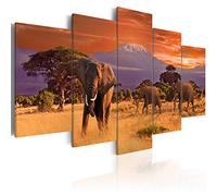 Cuadros B&D XXL - Cuadro en Lienzo Africa 200x100 cm 5 piezas - Impresión en material tejido no tejido cuadros decoracion salon modernos lienzos - elefantes animales savannah 030112-56
