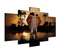 Cuadros B&D XXL - Cuadro en Lienzo Animales 100x50 cm 5 Piezas - Impresión en Material Tejido no Tejido Cuadros Decoracion Salon Modernos lienzos Decorativos - Paisaje Africa Elefante g-C-0024-b-m
