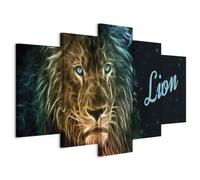 Cuadros B&D XXL - Cuadro en Lienzo Animales 150x75 cm 5 piezas - Impresión en material tejido no tejido cuadros decoracion salon modernos lienzos - Fuego Leon Africa g-A-0094-b-n
