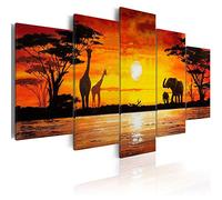 Cuadros B&D XXL - Cuadro en Lienzo Animales 150x75 cm 5 piezas - Impresión en material tejido no tejido cuadros decoracion salon modernos lienzos - elefantes jirafas sol Africa 5730