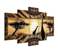Cuadros B&D XXL - Cuadro en Lienzo Animales 200x100 cm 5 piezas - Impresión en material tejido no tejido cuadros decoracion salon modernos lienzos - jirafas savannah Africa naturaleza c-A-0035-b-m