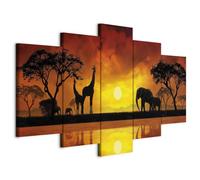 Cuadros B&D XXL - Cuadro en Lienzo Animales 200x100 cm 5 piezas - Impresión en material tejido no tejido cuadros decoracion salon modernos lienzos - elefantes Africa Naturaleza 030112-68