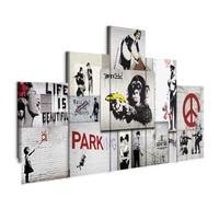 Cuadros B&D XXL - Cuadro en Lienzo Banksy 100x50 cm 5 piezas - Impresión en material tejido no tejido cuadros decoracion salon modernos lienzos - street art Abstracto f-C-0138-b-m Collage