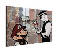 Cuadros B&D XXL - Cuadro en Lienzo Banksy 135x90 cm 3 piezas - Impresión en material tejido no tejido cuadros decoracion modernos lienzos decorativos Street Art Super Mario Mushroom Cop i-C-0103-b-e