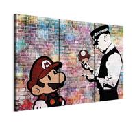 Cuadros B&D XXL - Cuadro en Lienzo Banksy 90x60 cm 3 piezas - Impresión en material tejido no tejido cuadros decoracion modernos lienzos decorativos - Street Art Super Mario Mushroom Cop i-C-0100-b-e