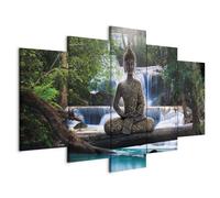 Cuadros B&D XXL - Cuadro en Lienzo Buda 100x50 cm 5 piezas - Impresión en material tejido no tejido cuadros decoracion salon modernos lienzos - Oriente Zen Cascada c-A-0021-b-n