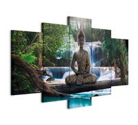 Cuadros B&D XXL - Cuadro en Lienzo Buda 225x112 cm 5 piezas - Impresión en material tejido no tejido cuadros decoracion salon modernos lienzos - Oriente Zen Cascada c-A-0021-b-n