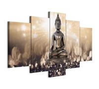Cuadros B&D XXL - Cuadro en Lienzo Buda Zen Spa 150x75 cm 5 piezas - Impresión en material tejido no tejido cuadros decoracion salon modernos lienzos - Flores Naturaleza h-C-0012-b-n