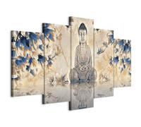 Cuadros B&D XXL - Cuadro en Lienzo Buda Zen Spa 200x100 cm 5 piezas - Impresión en material tejido no tejido cuadros decoracion salon modernos lienzos - Buddha Paisaje Cascada 020113-243