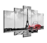 Cuadros B&D XXL - Cuadro en Lienzo Ciudad 225x112 cm 5 piezas - Impresión en material tejido no tejido cuadros decoracion salon modernos lienzos decorativos dormitorios - Paris Coche 030106-11