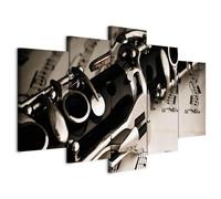 Cuadros B&D XXL - Cuadro en Lienzo Clarinete 225x112 cm 5 piezas - Impresión en material tejido no tejido cuadros decoracion salon modernos lienzos decorativos dormitorios - gris Musica 030205-4