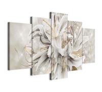 Cuadros B&D XXL - Cuadro en Lienzo Flores 225x112 cm 5 piezas - Impresión en material tejido no tejido cuadros decoracion salon modernos lienzos - blanco Naturaleza Azucena b-A-0305-b-n