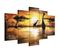 Cuadros B&D XXL - Cuadro en Lienzo Jirafas 225x112 cm 5 piezas - Impresión en material tejido no tejido cuadros decoracion salon modernos lienzos - sabana árbol animales Africa 5723