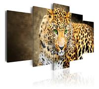 Cuadros B&D XXL - Cuadro en Lienzo Leopardo 150x75 cm 5 piezas - Impresión en material tejido no tejido cuadros decoracion salon modernos lienzos - Animal cat gato g-A-0086-b-n