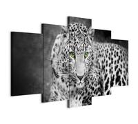 Cuadros B&D XXL - Cuadro en Lienzo Leopardo 200x100 cm 5 piezas - Impresión en material tejido no tejido cuadros decoracion salon modernos lienzos - Animal cat gato g-A-0086-b-p
