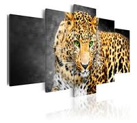Cuadros B&D XXL - Cuadro en Lienzo Leopardo 200x100 cm 5 piezas - Impresión en material tejido no tejido cuadros decoracion salon modernos lienzos - Animal cat gato g-A-0086-b-o