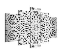 Cuadros B&D XXL - Cuadro en Lienzo Mandala Zen Spa 100x50 cm 5 piezas - Impresión en material tejido no tejido cuadros decoracion salon modernos lienzos - Blanco Oriente f-A-0581-b-n
