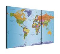 Cuadros B&D XXL - Cuadro en Lienzo Mapamundi 120x80 cm Impresión de 3 Piezas Material Tejido no Tejido Impresión Artística Imagen Gráfica Decoracion de Pared - Geografia Mapa del mundo k-A-0104-b-h